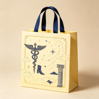 Sac de shopping écologique haut de gamme avec logo personnalisé imprimé, poignées en ruban, style inspiré de la mythologie