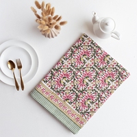 Nappe rectangulaire 100 % coton à imprimé botanique rose et vert floral pour la décoration de salle à manger et de cuisine de style campagnard