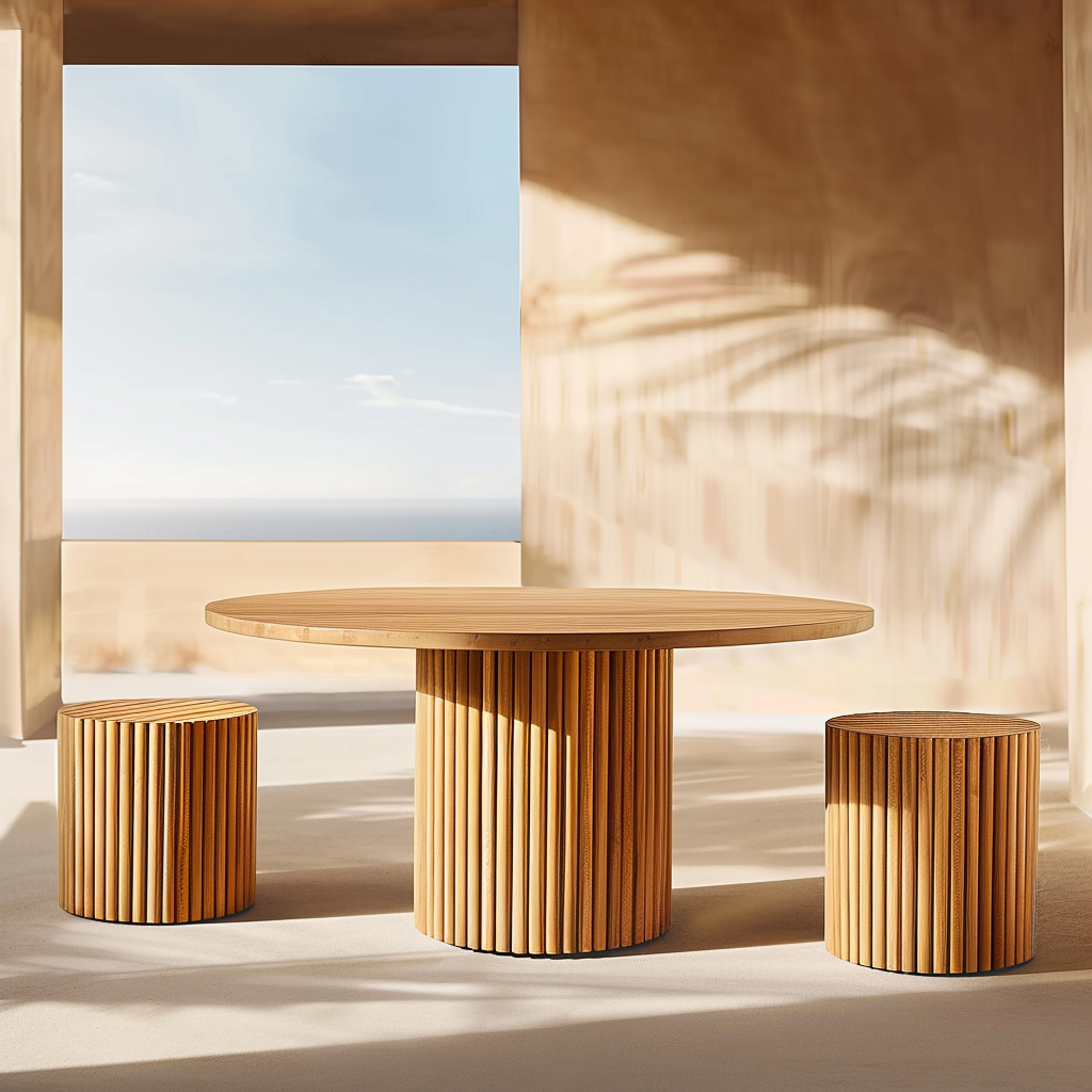 2024 Byron Teak Round Dining Table Outdoor Teak Wood Combination Table And Chair
