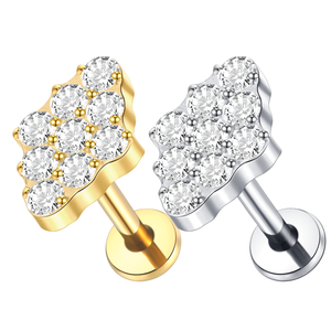 Piercing Labret Fleur en Acier Inoxydable de Qualité Implant, Fileté Intérieurement, avec Zircon, pour Lèvre, Nez, Hélix - Product Image 1