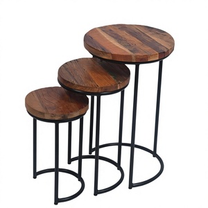 Round Wood <b>Nesting</b> Coffee <b>Tables</b> With Iron Frame Industrial Modern Living Room Furniture Set in bulk price - Product Image 1