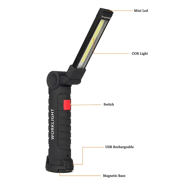USB Rechargeable Multifunction Folding Portable COB Work Light Magnetic Auto Repair LED Work Light