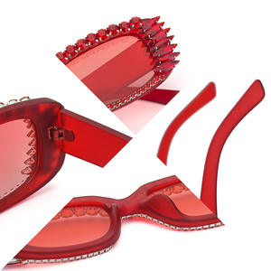 Lunettes de soleil incrustées de diamants pour femmes, monture carrée, protection UV400, style tendance, C4 rouge mat, C5 rose, 9071B Drill - Product Image 3