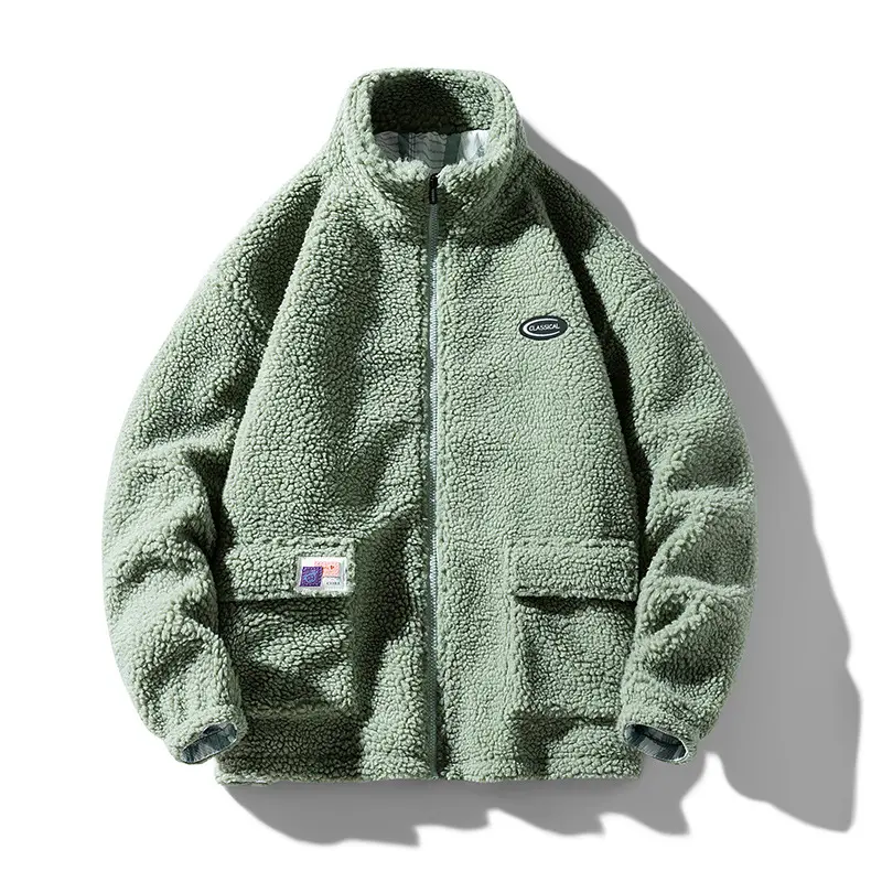 RTS Winter Warm Shaggy Wool Lamb Custom Logo Mens Sherpa Zip Up Fleece Jacket