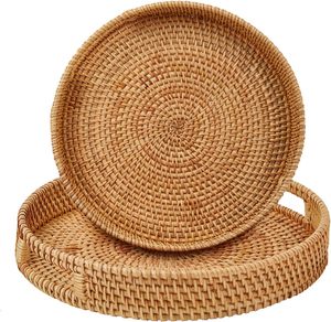 Plateau de service rond de 14 pouces Plateaux ronds Décoration intérieure Plateaux décoratifs pour la décoration intérieure avec poignées découpées - Product Image 4