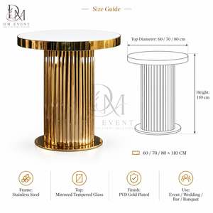 Table de cocktail à plateau cannelé pour les organisateurs d'événements et de banquets, en acier inoxydable doré avec plateau en verre miroir, pour les fournisseurs de location - Product Image 5
