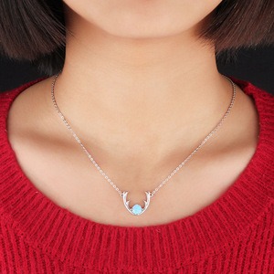 Collar con colgante de ópalo de plata de ley para mujer, cadena de eslabones chapada en rodio - Product Image 2