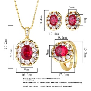 Wholesale Eco-friendly Oval Cut 8*10-5*7mm Red Cubic Zirconia Retro Gold Plated Copper <b>Earings</b> and Rings <b>Set</b> for Women - Product Image 2