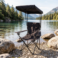 Chaise de camping et de pêche pliable avec auvent pare-soleil, cadre en acier, accoudoir multifonction, porte-gobelet, chaise longue portable d'extérieur pour