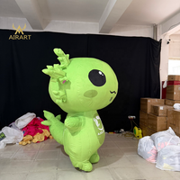 Costume de dragon gonflable en peluche courte de style usine avec impression de logo, tenue de mascotte de dinosaure vert gonflable pour fête cosplay
