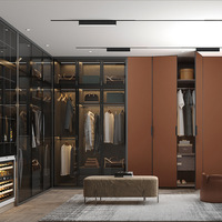 Armoire sur mesure moderne en verre trempé, meubles de chambre à coucher de luxe, profil en aluminium, dressing avec éclairage LED