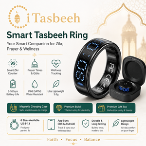 Anillo inteligente iTasbeeh con pantalla LED, recordatorio de oración, monitor de bienestar, resistente al agua IP68, carga magnética, anillo Zikr. - Product Image 1