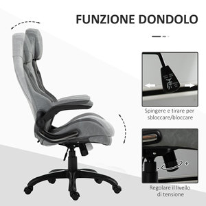 Vinsetto-Chaise de bureau, chaise de jeu ergonomique avec dossier haut, pivotant et réglable en hauteur, noir et gris - Product Image 6