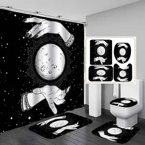स्वर्गीय चमक सूर्य चंद्रमा चरण हिप्पी Boho ज्योतिष बाथरूम 4PCS राशि चक्र नक्षत्र पर्दे के स्नान सेट