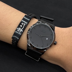 Montre à quartz numérique arabe de luxe Sabr Black pour homme, bracelet en nylon avec fermeture Velcro - Product Image 3