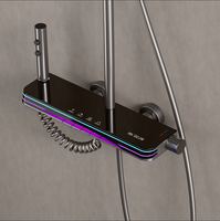 Système de douche thermostatique avec affichage de la température LED en métal gunmetal, robinets, pluie, sortie cachée, céramique, hôtel/villa, contemporain, poli