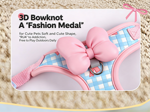 Guinzaglio per cani con fiocco e motivo a quadri, pettorina per cani in stile coreano, guinzaglio da passeggio per esterni per Bichon Frise e Cani Poodle. - Product Image 5