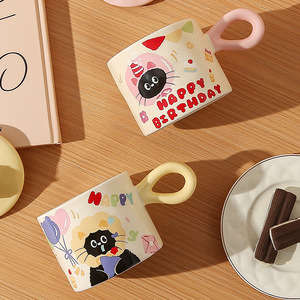 Newell cốc cà phê mèo vẽ tay dễ thương Có Nắp Cốc Sáng Tạo món quà lưu niệm của cô gái cốc nước - Product Image 4