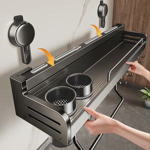 Kitchen Storage Rack Wall Mounted Spice Organizer Knife Holder Multi Function Aluminum Shelf With Hooks For Kitchen - Product Image 4