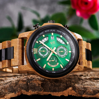 Montre en bois de haute qualité, design artistique ingénieux, résistante à l'eau, faible MOQ, motif soleil, lumineuse, boîtier de montre en bois
