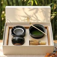 Nouveautés Set de fouet et bols japonais Matcha Logo personnalisé Service à thé Matcha en céramique noire