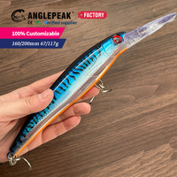 Vente en gros de leurres de pêche 160mm 200mm, type Minnow à action flottante et plongée profonde, pour la pêche au trolling et la pêche au gros gibier, avec une grande taille et une longue aile.