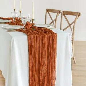 90*180cm Wide Rust Gauze Semi-Sheer Table Runner Cheesecloth Tablecloth for Wedding Reception Bridal Shower Birthday Party