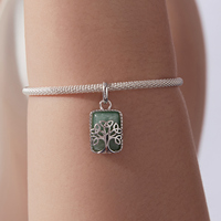 Pendentif Arbre de Vie plaqué argent avec incrustation de jade, design classique unisexe, cadeau