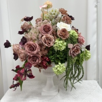 Bouquet de fleurs artificielles en soie rose nude, rose brun, rose poudré, rose hortensia pour centre de table, boule de fleurs suspendue, composition florale colorée