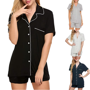 Women's Casual Home Wear Two-Piece Pajama Set Solid Pattern Milk Silk Knitted Fabric Elastic Waist Short-Sleeved for Summer