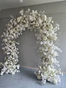 Arche de fleurs de mariage H-884, toile de fond photo de mariage, arrangement floral circulaire de 2,4 m avec roses blanches et gypsophile, chemin de table décoratif pour mariage - Product Image 3