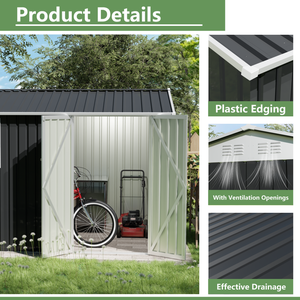 Caseta de Almacenamiento de 9x6 Pies con Techo a Dos Aguas, Caseta de Jardín Resistente para Patio Trasero, Caseta Metálica para Herramientas con Ventilación, Directo de Fábrica - Product Image 5