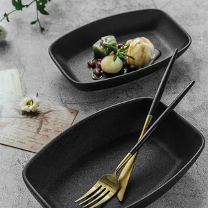 Restaurant goods high quality Japan style stoneware plates matte black rect ceramic plate