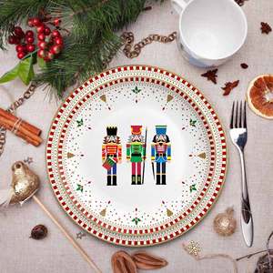 Platos de Cerámica con Diseño de Cascanueces Navideños, Juego de Vajilla Roja a Rayas para Decoración del Hogar, Regalo al por Mayor - Product Image 5