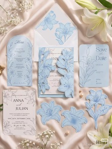 Tarjeta de Invitación de Boda con Diseño Floral en Relieve, Impresión Offset, Patrón de Lirios Rosados Anna Julian - Product Image 4