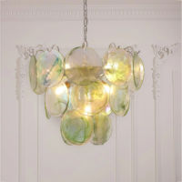 Lustre LED en verre coloré artisanal français de style Murano, hauteur réglable, pour un style rétro médiéval luxueux