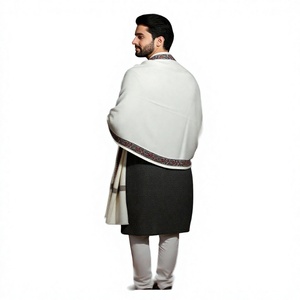 Men's Wool <b>Shawl</b> Solid Color Embroidered Edge Warming Breathable Skin-Friendly Winter Wear Daily Use Ethnic Scarf India Pakistan - Product Image 5