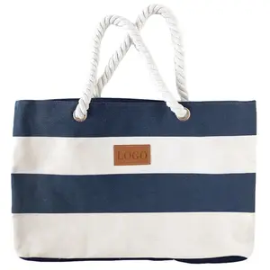 Wholesale Stripe Shopping Canvas Tote Beach Bag Woman Gift High Quality Handbag Shoulder Bags Shopping Bag with rope handles