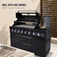 Barbecue à gaz d'extérieur 8 brûleurs pour patio, unité modulaire en acier inoxydable 304 noir avec brûleur latéral et rangement