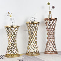 Lot de 3 supports de vase ronds en marbre avec plateau doré en acier inoxydable, présentoir à fleurs et plantes, meuble décoratif pour villa et salon