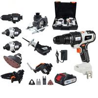 Kit d'outils électriques sans fil rechargeables en acier 10-en-1 : Perceuse sans balais, Scie sauteuse, Clés réglables, 2 batteries, Chargeur, Mallette de transport rigide