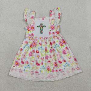 GSD3313 rts Vestido de niña con flores y volantes, estilo boutique, venta al por mayor, vestido infantil con mangas voladoras - Product Image 1