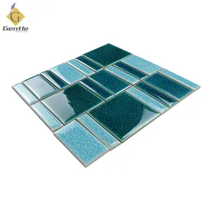 Piastrella per piscina in mosaico di porcellana a mosaico in ceramica a variazione verde con doppia striscia di ghiaccio lucida