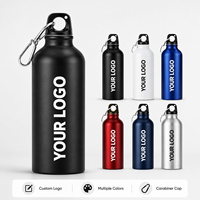 Bouteille d'eau sport en aluminium personnalisée avec logo, 400/500/600/750 ml, avec mousqueton et bouchon à vis, anti-fuite, pour activités de plein air