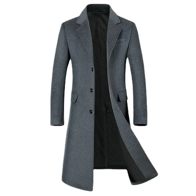 New Korean Men's Wool Coat Fashion Single-Breasted Jacket Men Black Cashmere Coat