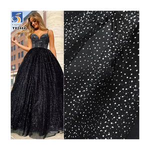 YX246 Hochwertiger, nicht fallender 100% Polyester-Tüll, silberner Glitzer-Netzstoff für Hochzeits- und Partykleider - Product Image 1