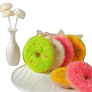 Bon nettoyage <span class=keywords><strong>éponge</strong></span> cuisine <span class=keywords><strong>main</strong></span> Crochet acrylique <span class=keywords><strong>rond</strong></span> beignet forme coloré cuisine plat épurateur torchons plumeaux - Product Image 2