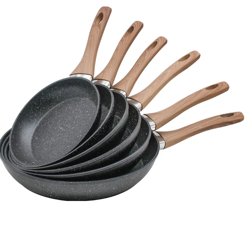 Juego de utensilios de cocina eléctricos para sartenes antiadherentes, sartén de aluminio forjado con mango de madera