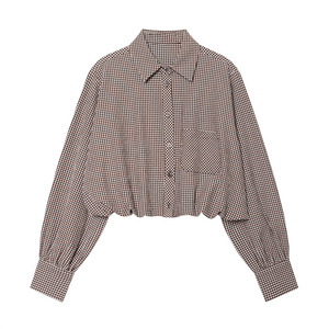 GX1524 Blouse <span class=keywords><strong>Femme</strong></span> Décontractée à Manches Longues Col Polo à <span class=keywords><strong>Carreaux</strong></span> Style Urbain Printemps Automne - Product Image 3