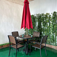 Ensemble table et chaises de patio en WPC avec cadre en aluminium moderne, trou pour parasol, imperméable, anti-UV, mobilier de bistrot extérieur, café, jardin, balcon
